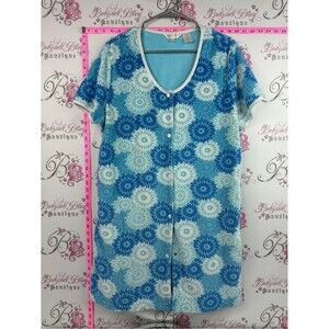 Vanity Fair dress button up terry cloth coverup Blue White Floral Midi Dress